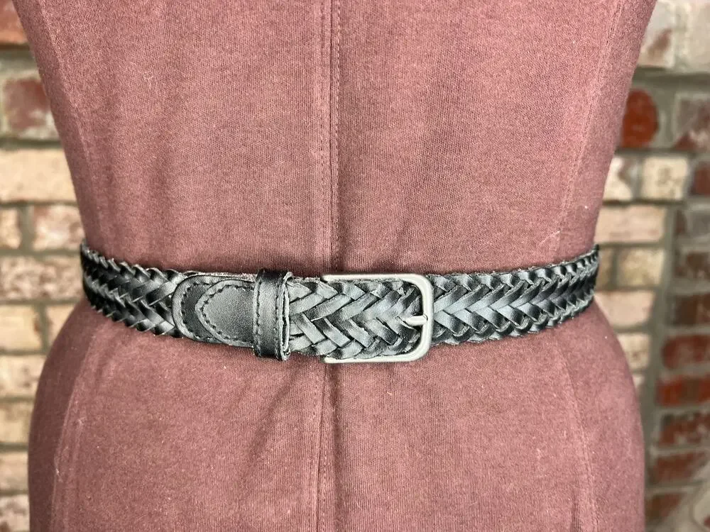 split leather belt black 1980s